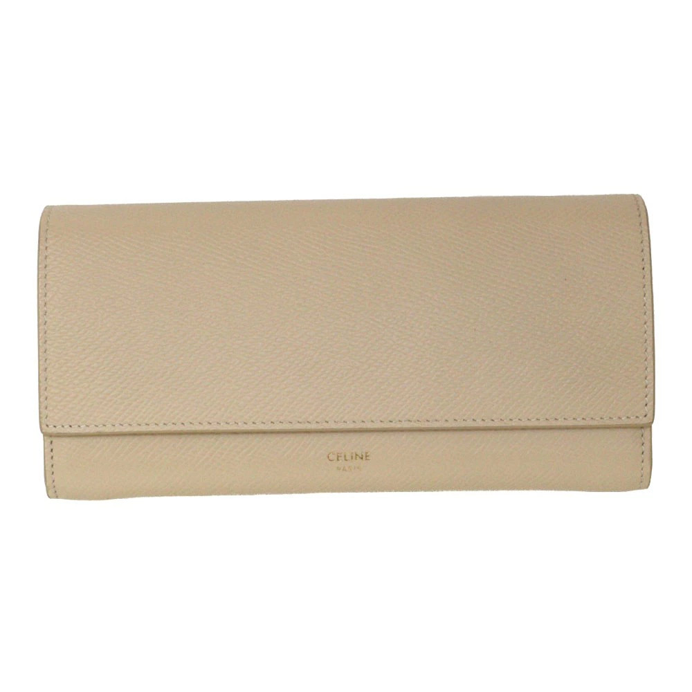 CELINE Double Hook Flap Wallet Beige Leather Long